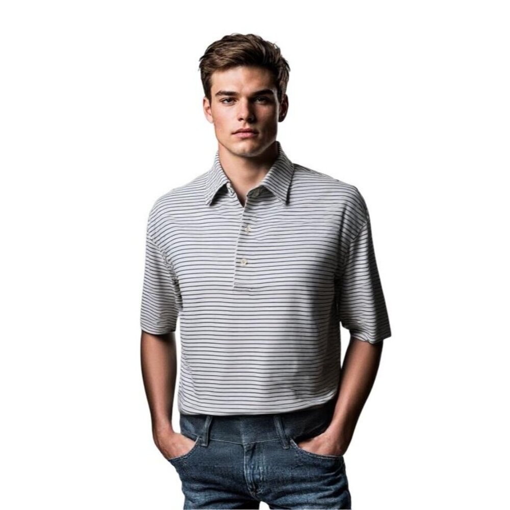 Greg Norman Play Dry ML75 Polo Golf Shirt Men's L Blue Striped Short Sleeve ODCC